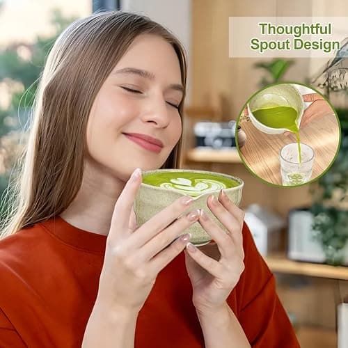 Matcha Set, Matcha Whisk Set Includes 17oz Matcha Bowl with Spout,Matcha Whisk,Chasen Holder, 2 Scoop, Sifter - 6 Pcs Tea Green Glaze Ceramic Matcha Kit for Matcha Lover thumbnail 4