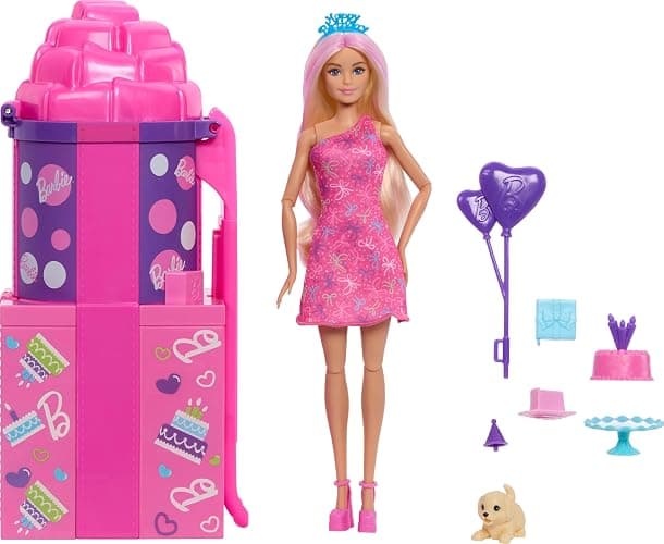 Barbie Rise & Surprise Doll & Accessories, Pet Birthday Series with 12 Surprises Including Slide & Color-Change Activity (Styles May Vary) - Image 1