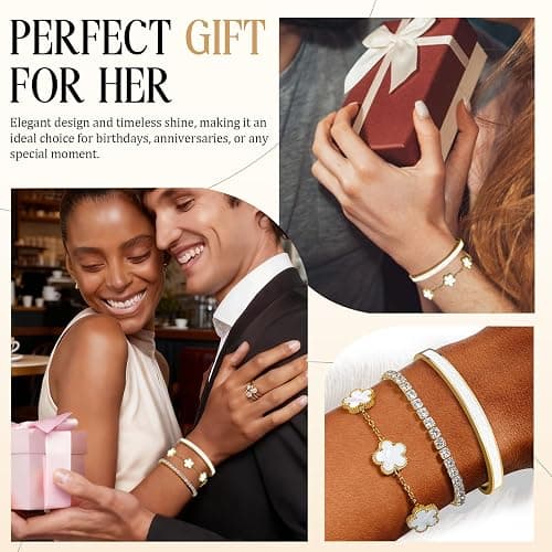 MOINSPIRE Gold Bracelets for Women, 18K Gold Plated Tennis Nail Clover love Bangle Bracelets Set Non Tarnish, Stainless Steel Trendy Stackable Bracelet Fashion Jewelry Accessories Gifts for Christmas thumbnail 6