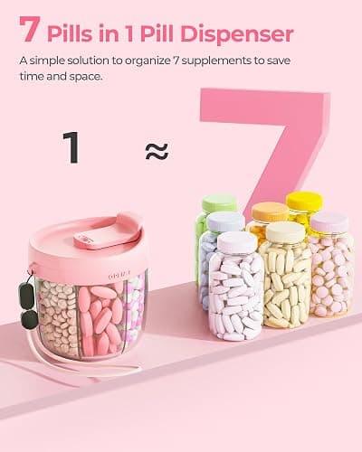 AMOOS Cute Pill Dispenser with 7 Large Compartments, Portable Pill Bottle Organizer with Wide Opening for Easy Use, Anti-Mix Pill Organizer for Travel, BPA-Free Pill Container, Pink - Pink thumbnail 6