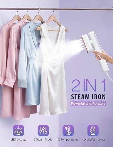 Travel Steamer for Clothes, Portable Mini Clothes irons, 120-240V Adaptive Voltage Clothes Steamer Handheld, Garment Steamer, 15s Heat Up, Adjustable Steam/Temperature - White thumbnail 3