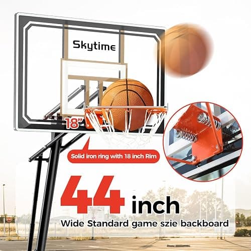 Skytime Basketball Hoop Outdoor,Adjustable Portable Basketbal Goal System with 5.3-10ft Height Stepless Regulation - Black - 44in Backboard Basketball Hoop thumbnail 3