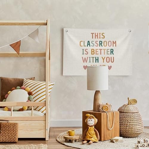 QROZIAR Boho Classroom Decor for Teacher, Cute Neutral Classroom Must Haves Wall Decor, Welcome Sign Canvas Banner Wall Hanging Banner Flag, Back To School Wall Flags for Nursery Classroom Teacher, This Classroom Is Better With You In It 30x20 inchs thumbnail 4