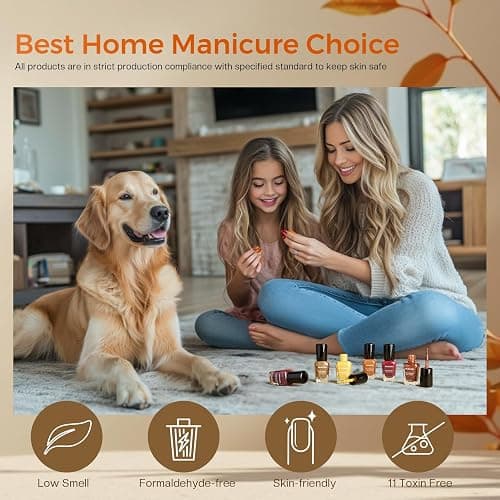 Morovan Fall Nail Polish Set: 6 Gold Maple Leaf Nail Polish Kit 2025 Glitter Autumn Fingernail Pumpkin Yellow Burnt Orange Art Quick Dry Nail Regular Mini Bulk Manicurist Women Girls Gift thumbnail 8