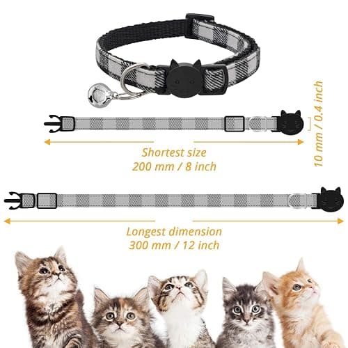 MJIYA Cat Collar with Bell, Breakaway Grid Collar with Plastic Buckle, Light Adjustable, Nylon, Kitty Collars thumbnail 2
