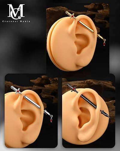 CM Crareesi Mania Industrial Barbells 316L Surgical Steel Industrial Piercing Jewelry 14G Dagger Internally Threaded Industrial Cartilage Helix Earrings Studs thumbnail 7