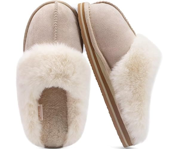 KuaiLu Womens Fluff Dual Memory Foam Slippers Ladies Cozy Arch Support Warm Scuff Slippers Slip on Comfy Winter House Shoes with Non-Slip Indoor Outdoor Hard Sole thumbnail 7