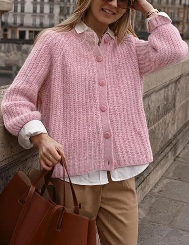 VDWIP Women's Cardigan Sweaters Button Down Open Front Chunky Cardigan Long Sleeve Cropped Y2k Knit Outerwear thumbnail 2