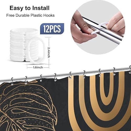 Yookeb Abstract Black Gold Minimalist Bathroom Shower Curtain 60W by 71H Inch Aesthetic Modern Contemporary Leaves Mid Century Neutral 12 Plastic Hooks Waterproof Decor thumbnail 2
