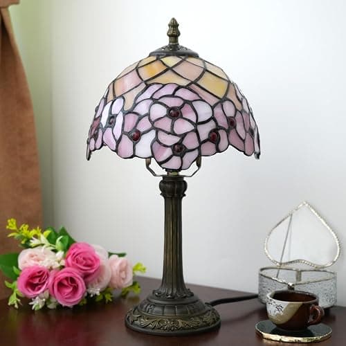 wecrejoni Tiffany Lampe, Nachttischlampe, Buntglaslampe für Schlafzimmer, Wohnheim, Küche, ästhetisches, süßes Wohndekor-Geschenk (Kirschblüten) thumbnail 6