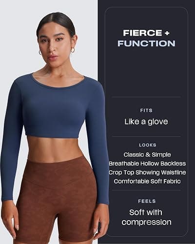 Aoxjox Workout Long Sleeve Crop Tops for Women Clarissa Backless Gym Cropped T Shirt Top thumbnail 2