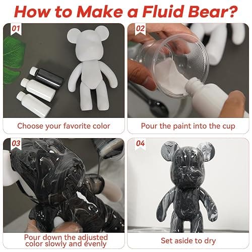 YONXID DIY Fluid Bear Painting Kit - Creative Home Decor Handcrafted Teddy Bear, Bearbrick Figure, and Bears to Paint Dolls for Birthday and Valentine's Day Gifts (9.05 Inches, Bear) thumbnail 4