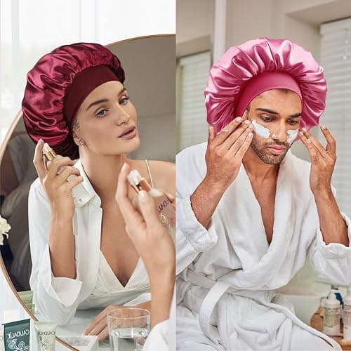 Doitory Satin Silk Bonnet for Sleeping, Double Layer Silk Sleep Cap for Men & Women, Soft Satin Lined Bonnet for Curly Hair thumbnail 6
