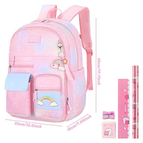 Aedcbaide School Bags for Girls with Stationery Set, Refrigerator Door Kids Backpack Rucksack for Primary School, Lightweight Pink School Bag for 8-10 Years Old - Pink - Girls thumbnail 2
