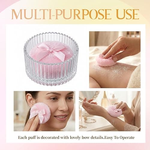 Large Body Powder Puff and Container,Jar Dusting Powder Container with Puff,Reusable Velour Face Body Glitter Wet Dry Makeup thumbnail 5