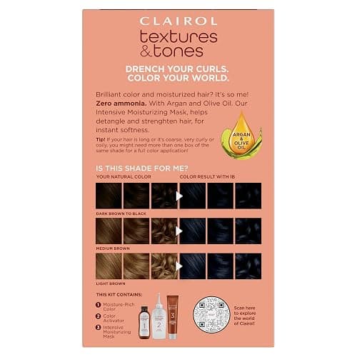 Clairol Textures & Tones Permanent Hair Dye, 1B Silken Black Hair Color, Pack of 1 thumbnail 2