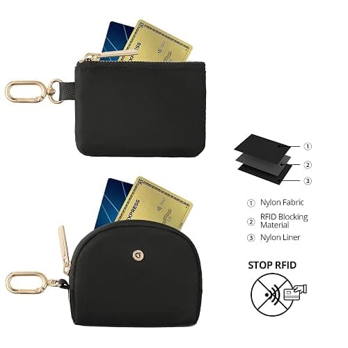 Keychain Wallet Mini Zip Around Wristlet Wallets for Women Detachable Dual Pouch Wristlet Portable Coin Purse Small Wallets With RFID Blocking (Black & Gold Hardware) thumbnail 4
