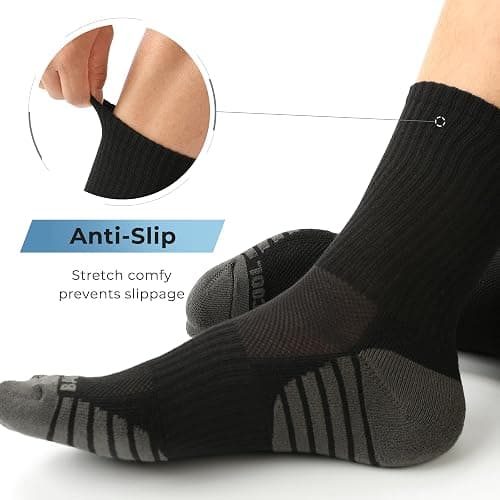 BAMBOO COOL Men's Crew Socks Athletic Running Sports Socks, Cushioned Moisture Wicking, Breathable Arch Support 6 Pack thumbnail 7