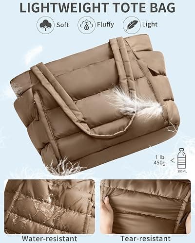 Puffer Tote Bag for Women, Lightweight Puffy Work Handbag Teacher Nurse Quilted Shoulder Bag for School Travel Gym thumbnail 5