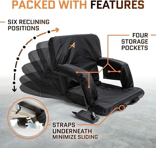 Heated Stadium Seats for Bleachers with Back Support Memory Foam – USB Battery Included - Upgraded 3 Levels of Heat - Foldable Chair - 4 Pockets for Snacks, Cup Holder - for Camping (Black 2.0) thumbnail 6