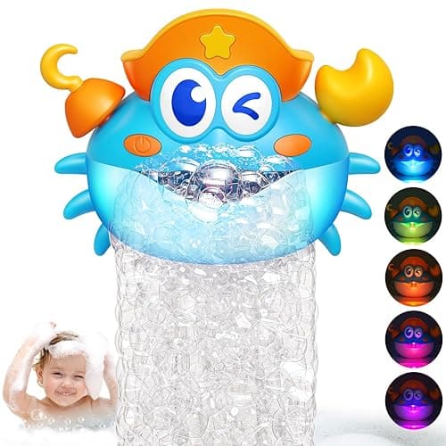 Bath Toys,Crab Baby Bath Toys Light Up Bath Bubble Machine with Colourful RGB Light Great Birthday Gift for Boys and Girls Toddler Toy for Kids Ages 1-3 4-8 - Blue