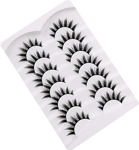 Pooplunch Manga False Eyelashes Spiky Natural Anime Lashes Doll Eye 8D Wispy Volume Sexy Faux Mink Fake Eyelash Strips 7 Pairs Pack thumbnail 6