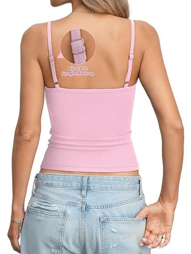 EasyGala Womens Cotton Ribbed Henley Tank Tops Square Neck Camisole Adjustable Spaghetti Strap Fitted Shirts Summer 2026 thumbnail 6