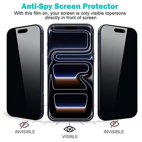 PEHAEL 3+3Pack for iPhone 17 Pro Max Privacy Screen Protector with Camera Lens Protector Full Coverage Anti-Spy Tempered Glass Film 9H Hardness Easy Installation Bubble Free [6.9 inch] thumbnail 4