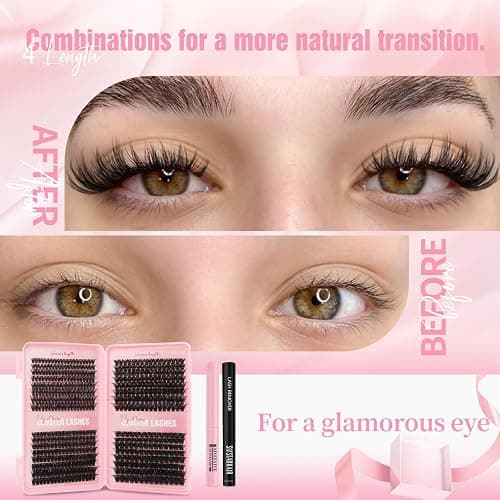Sixstarhair Individual Eyelashes Kit 544Pcs Lash Clusters with Glue and Remover Volume Clusters Lashes Book Kit D Curl Eyelash Extensions for DIY at Home 10-16mm (60+100+120+150D) thumbnail 6