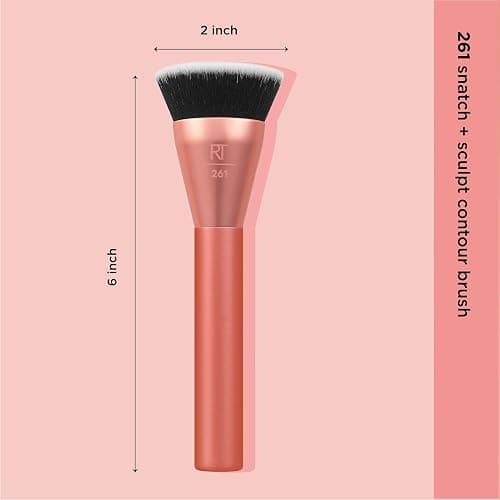 Real Techniques Snatch + Sculpt Contour Makeup Brush, For Liquid and Cream Contour and Bronzer, Flat Top and Oval Head For Blending and Buffing, Dense,1 Count - Snatch + Sculpt Contour Makeup Brush thumbnail 5
