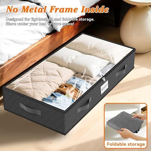 90L Under Bed Storage Containers, Storage Bags, Organizers, 4-Pack, Gray | Foldable, Soft Fabric, Closet Organizers, Reinforced Handle, Label Holder, Clear Window, for Comforters, Clothing, Blankets thumbnail 5