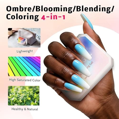 Karroy Sponge Pat Paint Nail Gel & Tools Kit, 9 Colors Ombre Nails Gradient Gel Nail Blush Blooming Aura Nails Drawing Stripper Floral Painting Nail Art, No Wipe, UV/LED Curing (9 Colors Set A) thumbnail 4