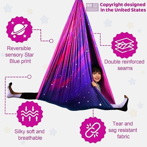 HiCamer Double Layer Sensory Swing for Kids & Adults Holds up to 300lbs Indoor and Outdoor Therapy Cuddle Swing with 360° Swivel Hanger Kit Adjustable with Aspergers Autism ADHD (Galaxy Purple) thumbnail 3