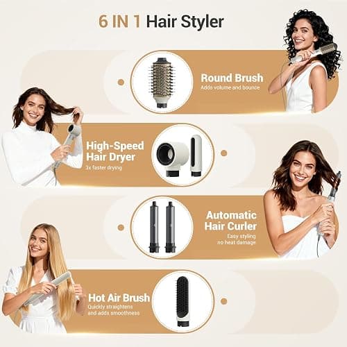 6 in 1 Hair Styler, High Speed Ionic Hair Dryer with Auto-Wrap Curlers, Blow Dryer Oval Brush & Volumizer, Hot Air Styler for Fast Drying,Curling, Smoothing & Volume, Hair Curler with Travel Case thumbnail 2