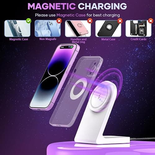 Mag Safe Wireless Ladegerät, Magnetische Kabellose Ladestation, Schnelle Mag-Safe Ladestation Kompatibel mit iPhone 17 16 15 14 13 12 Series, AirPods Pro 2, AirPods 3 thumbnail 3