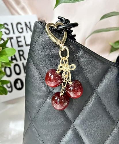 Cute Cherry Keychain Bag Charm with Bow Keychains for Women Bag Decor Her Friends Gift Christmas Birthday thumbnail 3