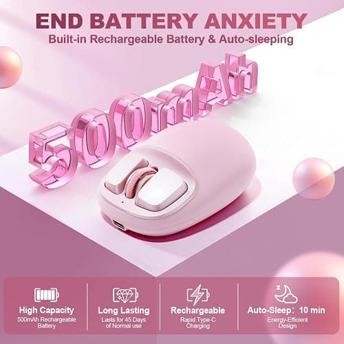 YUNZll C1 Silicone Wireless Mouse, Tri-Mode 2.4G/USB-C/Bluetooth Mouse, 4800 DPl Optical Tracking, 6 Adjustment Levels,Customize Mice for Laptop, Computer, iPad, MacBook (Pink) thumbnail 6