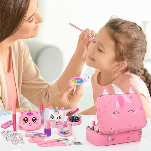 Heaning Real Kids Makeup Toys - Safe / Non-Toxic / Washable, Great Starter Make up Kit for Girls Toddlers, Princess Dress-Up, Gifts for Girl Aged 3-12, Pink thumbnail 7