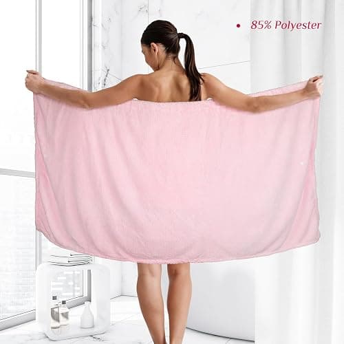 Tigeen 4 Pcs Spa Wrap Towel Wrap for Women Spa Robe with Adjustable Closure Elastic Top Lightweight Wraps for Bath Shower(M,Pink) thumbnail 2