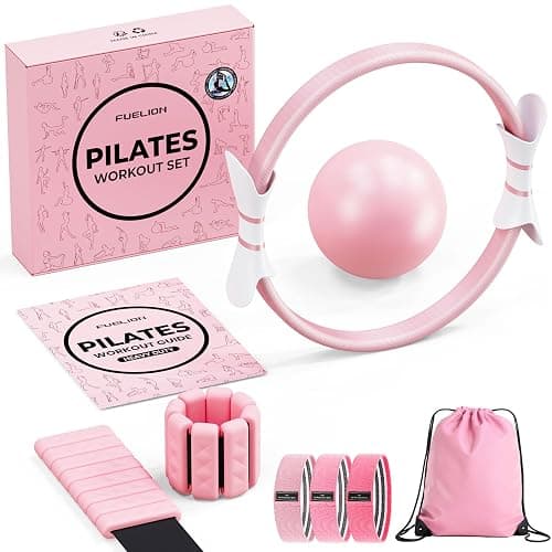 Fuelion Pilates Ring Set, Magic Circle Yoga Ring, Pilates Ball, Adjustable Ankle Wrist Weights, Resistance Bands, Mini Ball, Pilates Starter Kit for Strength, Workout Guide Included - Image 1
