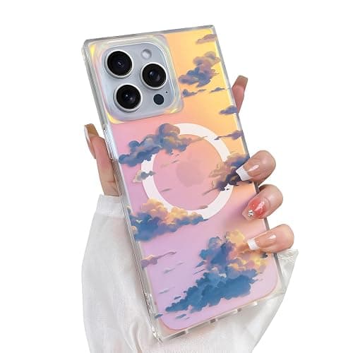 Heaofei Cute Case for iPhone 13 Pro Case for Women Girls [Compatible with Magsafe] Aesthetic Iridescent Cloud Pattern Design, Girly Glitter Sparkly Bling Rectangle Magnetic Protective Phone Cover - Image 1