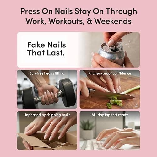 Glamnetic Press On Nails - Short Almond, Glossy Fake Nails 30 Pc Full Kit | Summer-ready Red press on nails in 15 sizes. French tip glue-on set. Waterproof, chip-resistant, up to 2 weeks wear thumbnail 3