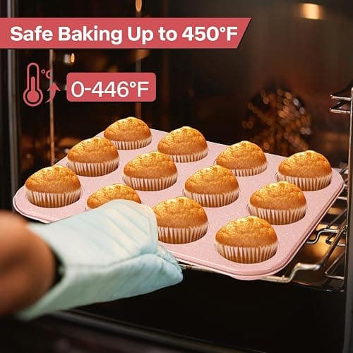 Spmarkt 2-Pack Pink Nonstick Muffin Pans, 12-Cup Muffin Cake Pan, 5-Layer Free PFOA/PFOS/PTFE Safe Cupcake Pan, Durable & Easy-Clean Muffin Cup for Baking thumbnail 7