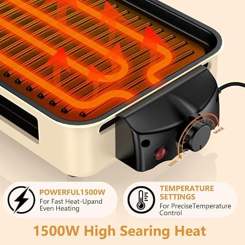 Electric Indoor Grill 1500W -2 in 1 Smokeless Indoor Grill for Kitchen with Non-stick Removable Grill & Griddle Plate,Temperature Control Korean BBQ Grill with 3 Cheese Pans Dishwasher Safe thumbnail 4