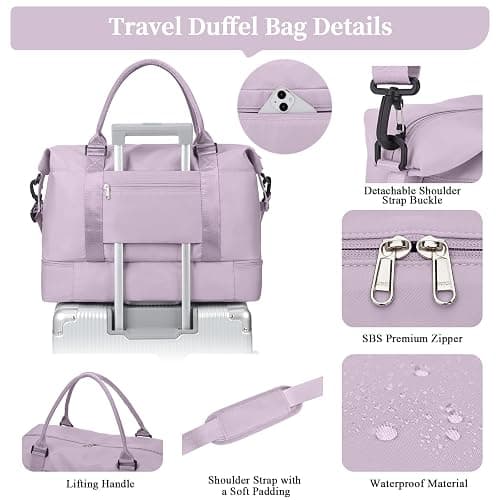 Weekender Bags for Women,Personal Item Travel Bag with Shoes Compartment,Overnight Travel Duffel Bag with Toiletry Bag thumbnail 6