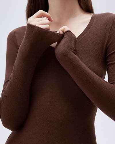 SUUKSESS Cloud Cashmere Women V Neck Fitted Long Sleeve Shirt Basic Soft Knit Tops thumbnail 5