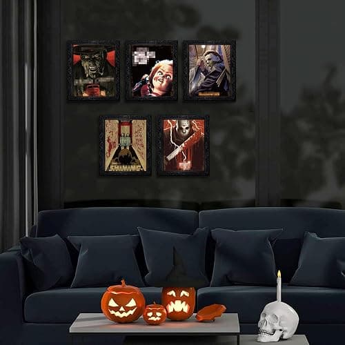 Eartim 9Pcs Horror Classic Movie Characters Poster Set, Vintage Wall Art Prints Scary Movie Character Printing Poster for Halloween Party Haunted House Home Living Room Bedroom Office Decor thumbnail 5