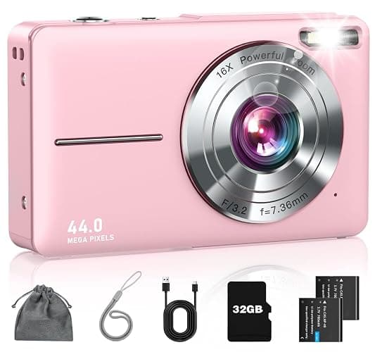 Lecran Digital Camera, FHD 1080P Point and Shoot Camera for Kids Teens Pink | with 32GB Card, Filters 16X Zoom Anti-Shake Date Stamp, Compact Small Camera Christmas Birthday Gift for Boys Girls Starters - Image 1