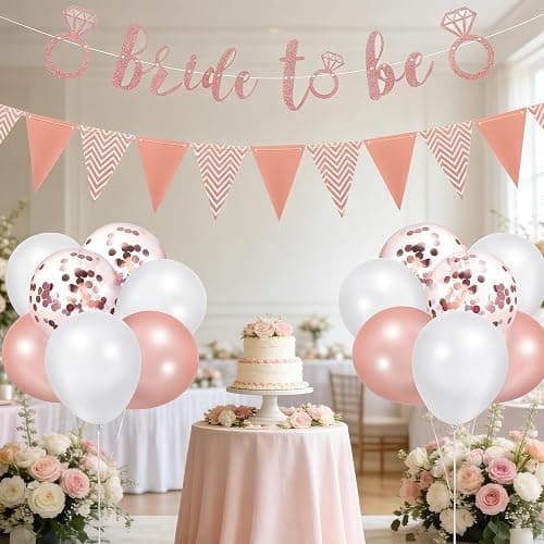 16 Pcs Hen Party Decorations Set, Bride To Be Letter Banner, Hen Party Banner, 14 Rose Gold Latex Bride Balloon for Just Married Sign Getting Married Night Party Decorations thumbnail 2