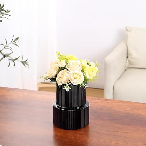 YANWE1 Ribbed Glass Vase, Flower Vase, Fluted Black Vases for Flowers, Modern Vases for Living Room, Dining Table, Entryway, Shelf, Wedding, Office, Coffee Table, Birthday, 7.5 Inches thumbnail 7